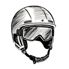 Grafische Darstellung eines Skihelms mit Skibrille, ideal zur Veranschaulichung der Helmauswahl für Wintersportler.