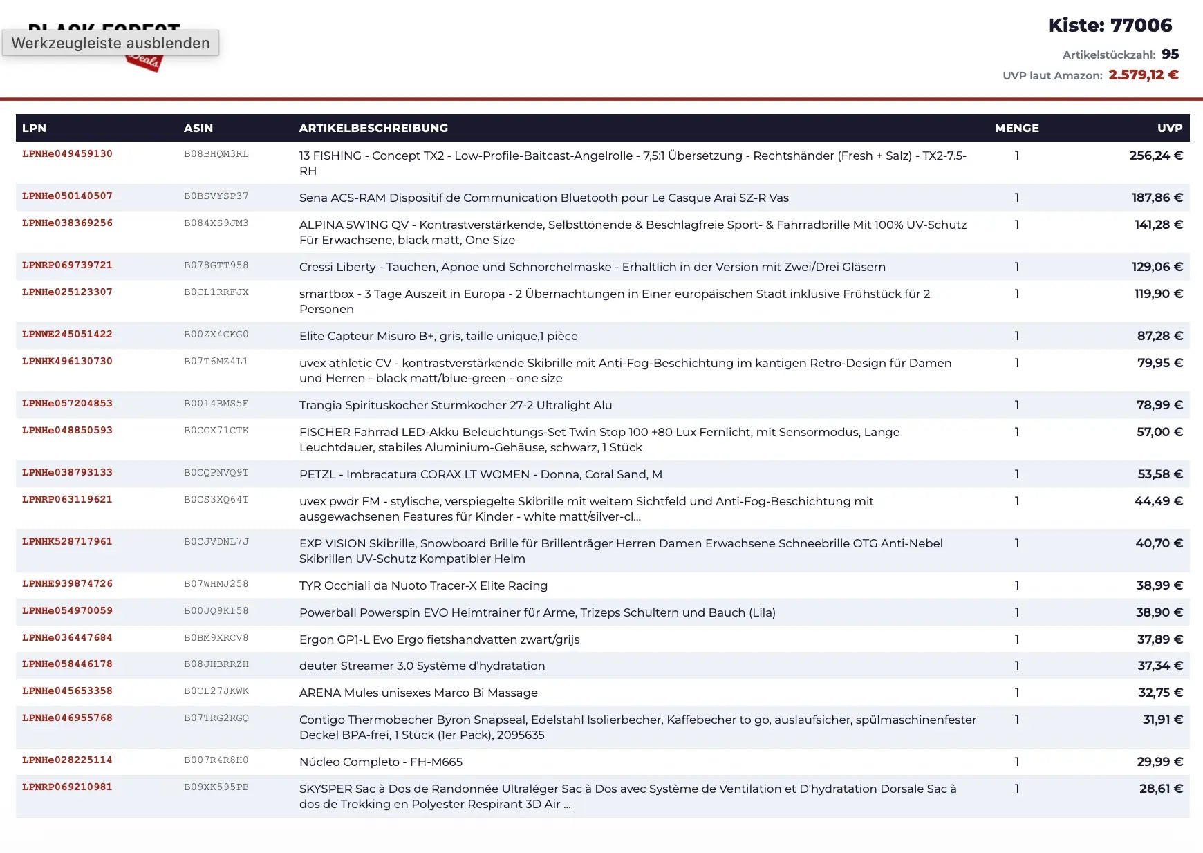 Amazon Retouren Kiste #77006 (Sport & Outdoor)