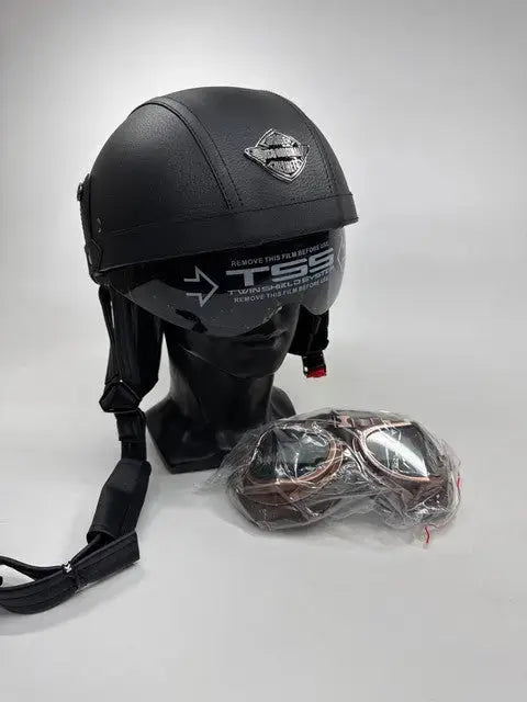 Retro Jet Motorradhelm Vintage mit Brille ECE - Größe M #9343