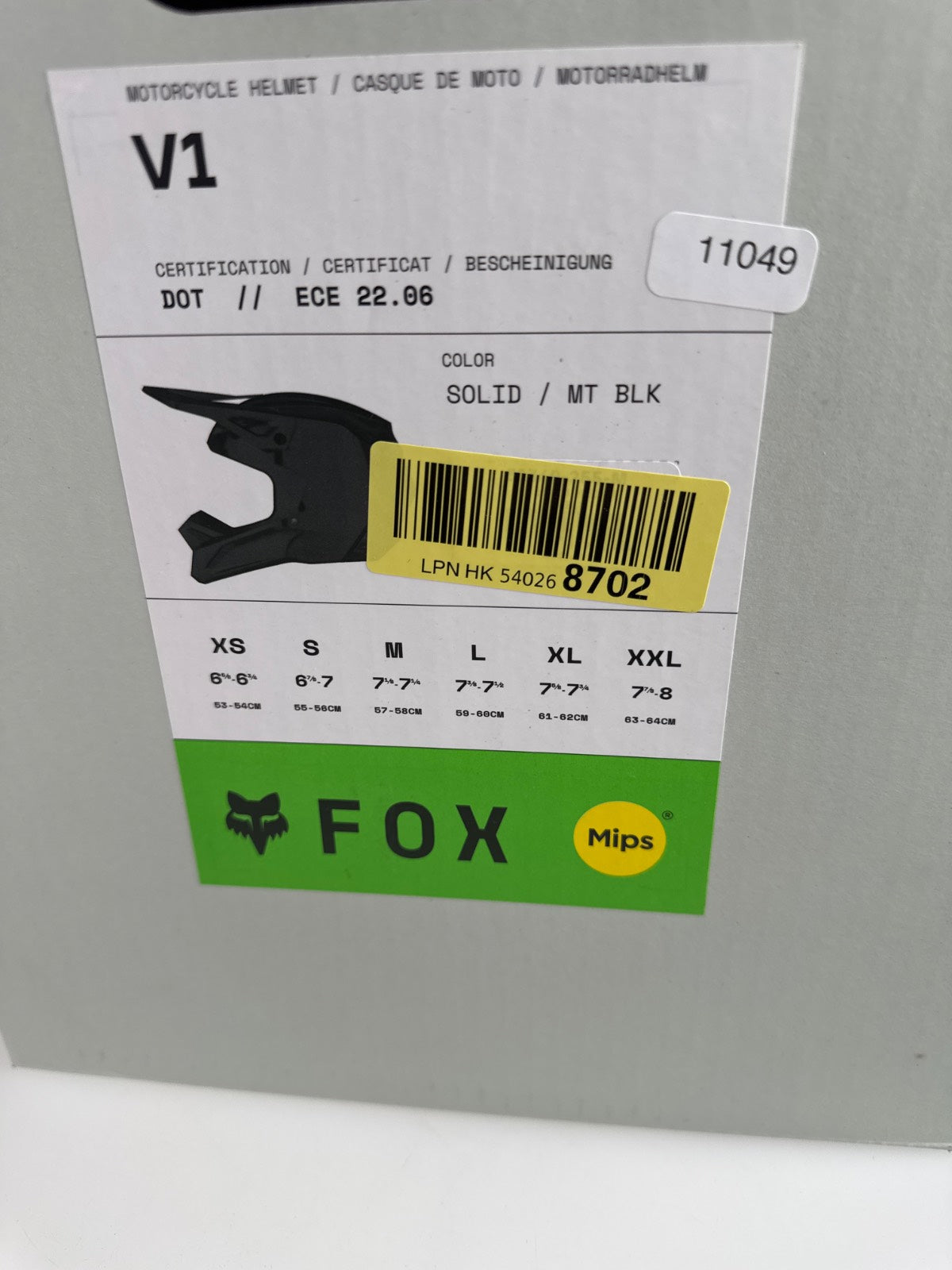 FOX V1 Solid Motocross-Helm - Größe 57-58cm #11049