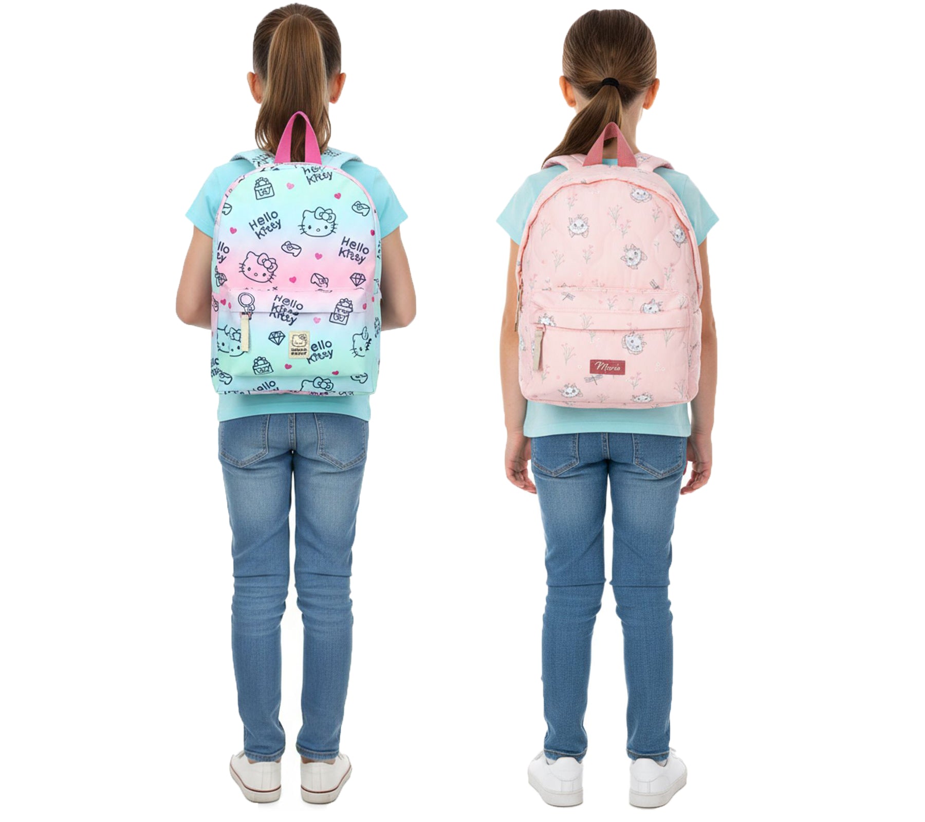 VADOBAG Kinder-Rucksäcke Hello Kitty und Disney Marie im Größenvergleich