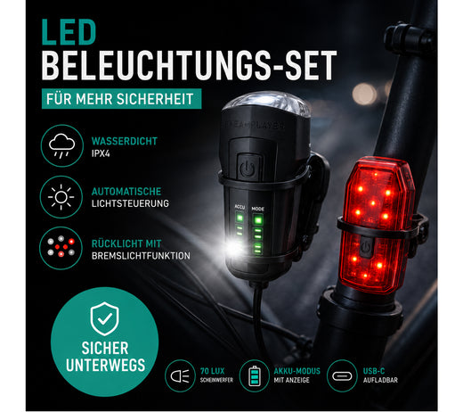 LED Fahrrad-Beleuchtungs-Set mit Front- und Rücklicht