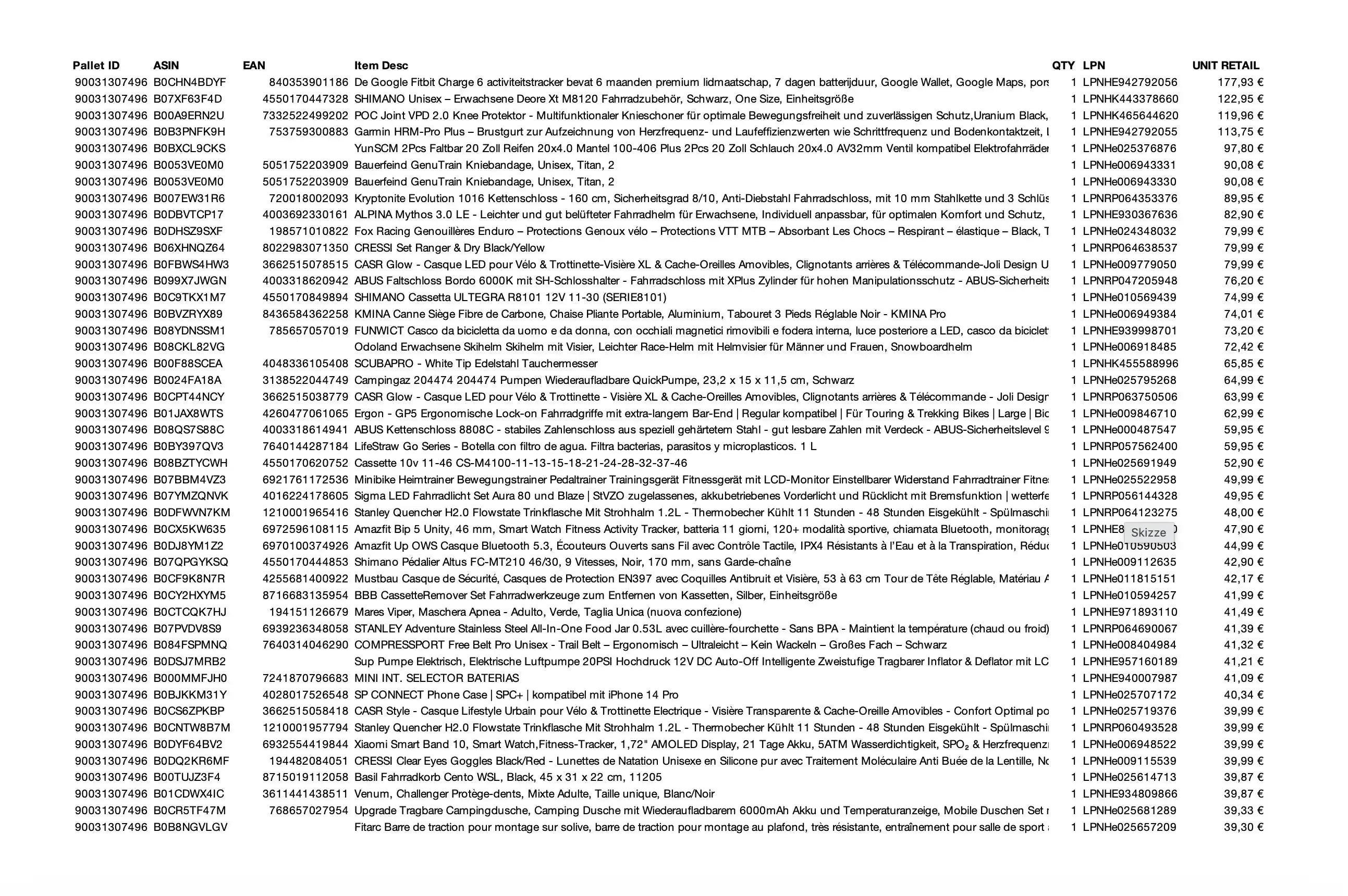 Amazon Retouren Palette #31307496 (Sport / Multimedia) 