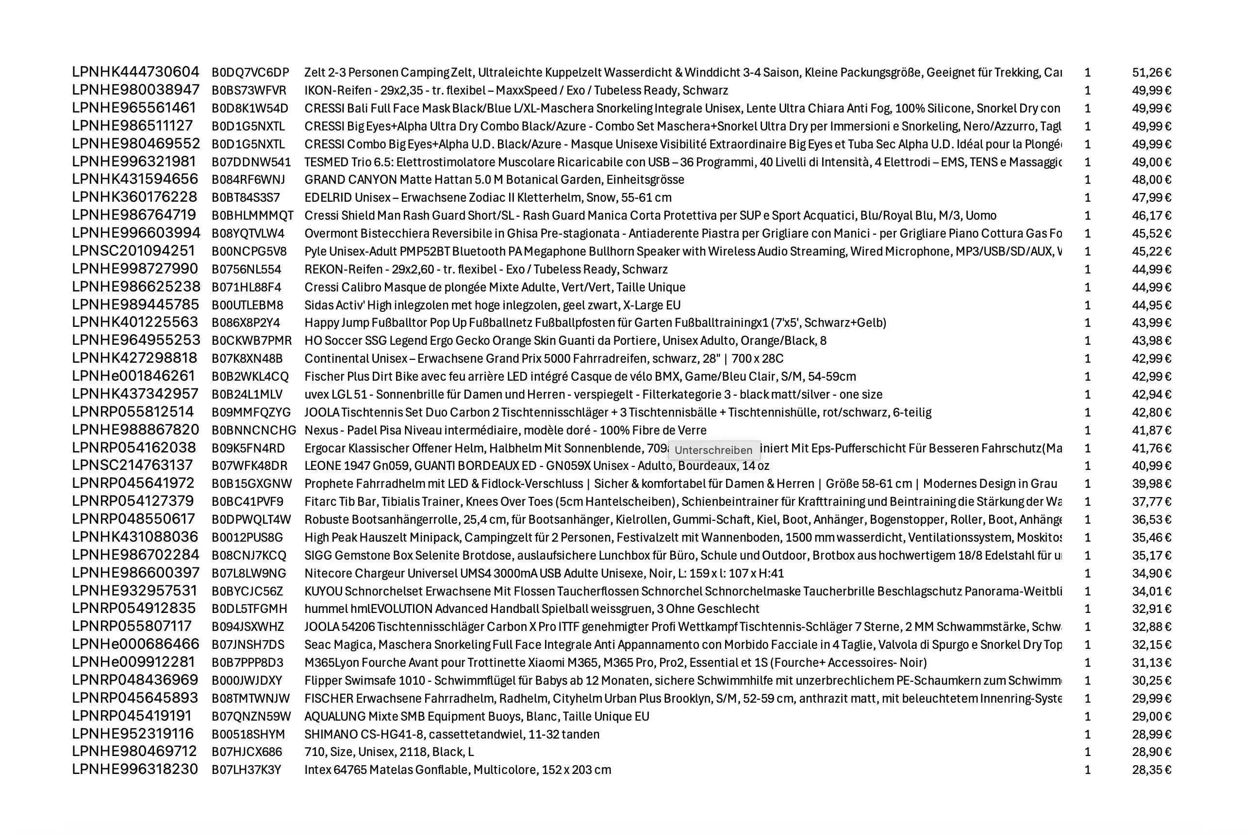 Amazon Retouren Palette #40002312 (Sport / Sonstiges) 