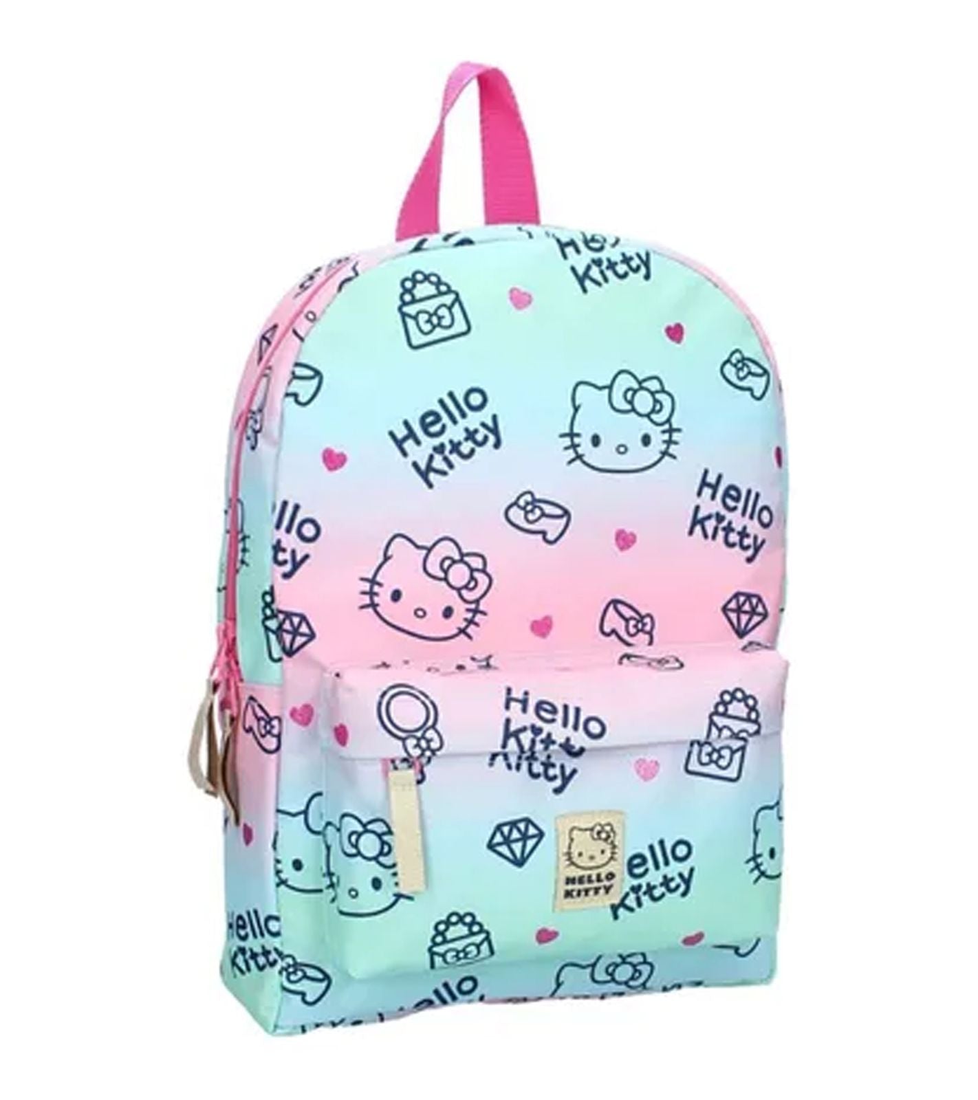 Hello Kitty Kinder-Rucksack in Pastellblau, Türkis und Rosa von vorn