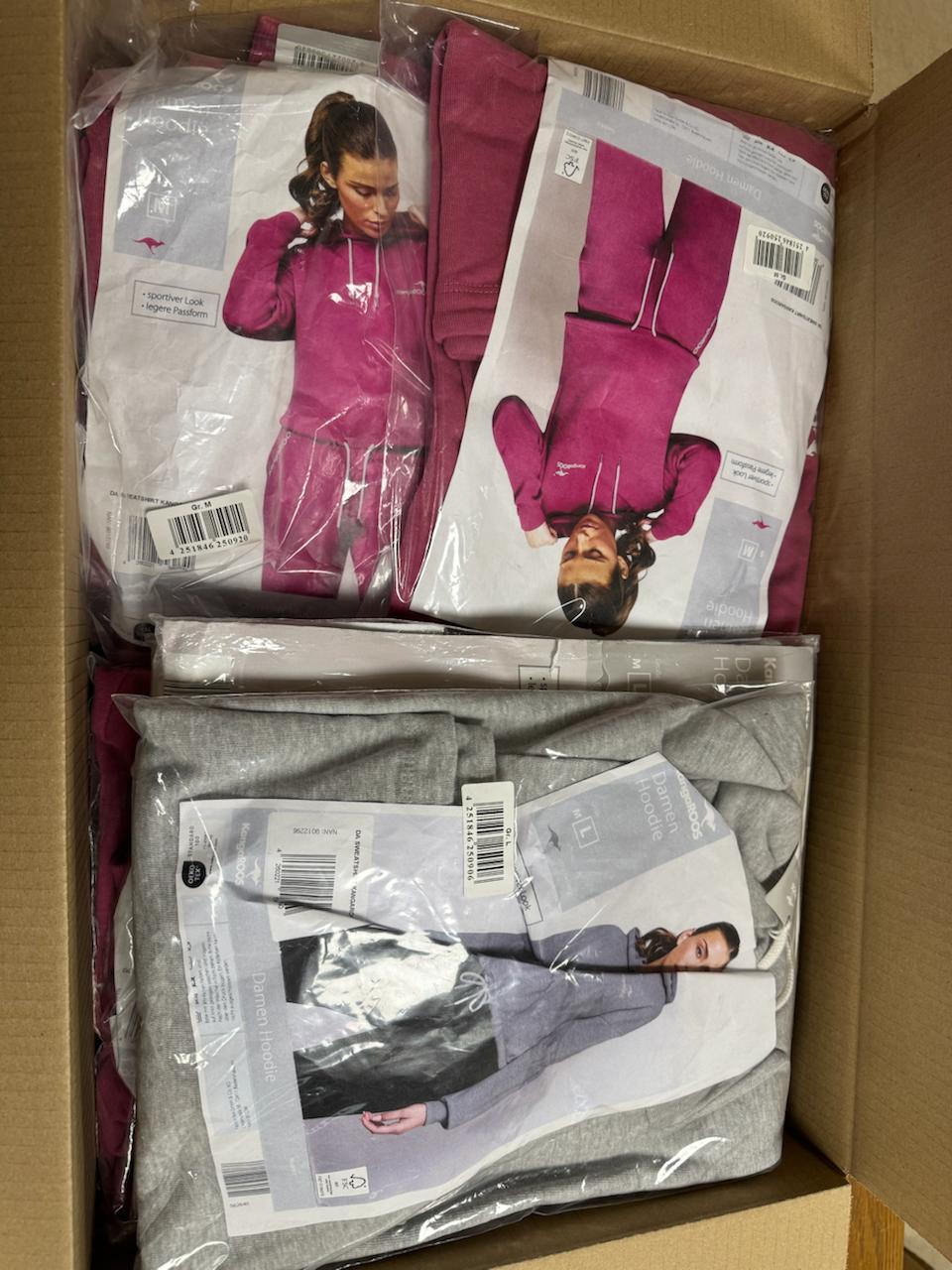 Kangaroo Damen-Hoodies in verschiedenen Farben und Größen – vorhandene Mixkiste mit 25 Stück